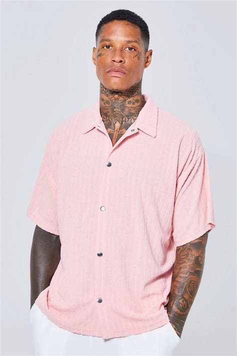 Boxy fit shirt in cotton towelling with stripes 